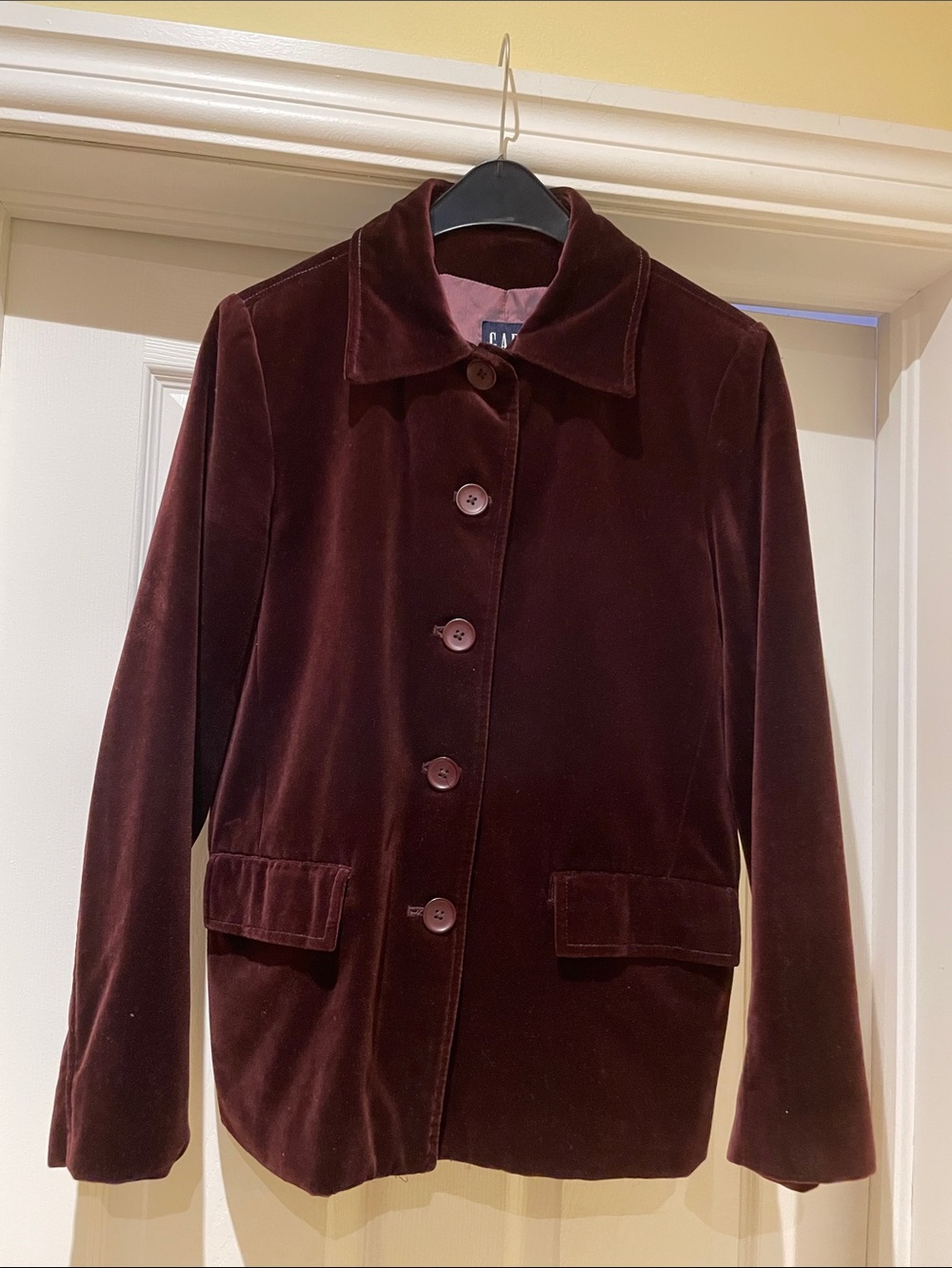 GAP 💯 Cotton Burgundy Velvet Button-Front Jacket 90s Minimalist XS